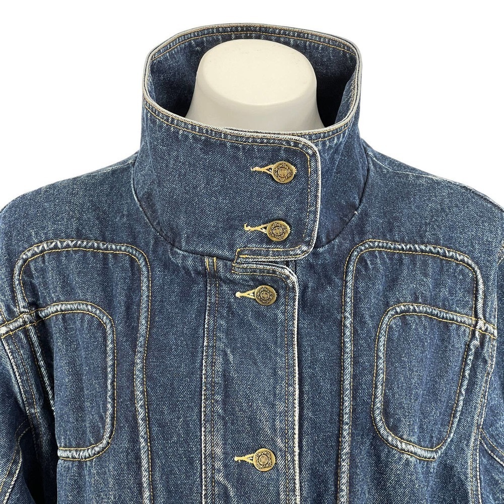 Jeremiah Whipp Womens Blue Denim Collared Pockets Plaid Lined Trucker Jacket S - Picture 4 of 11